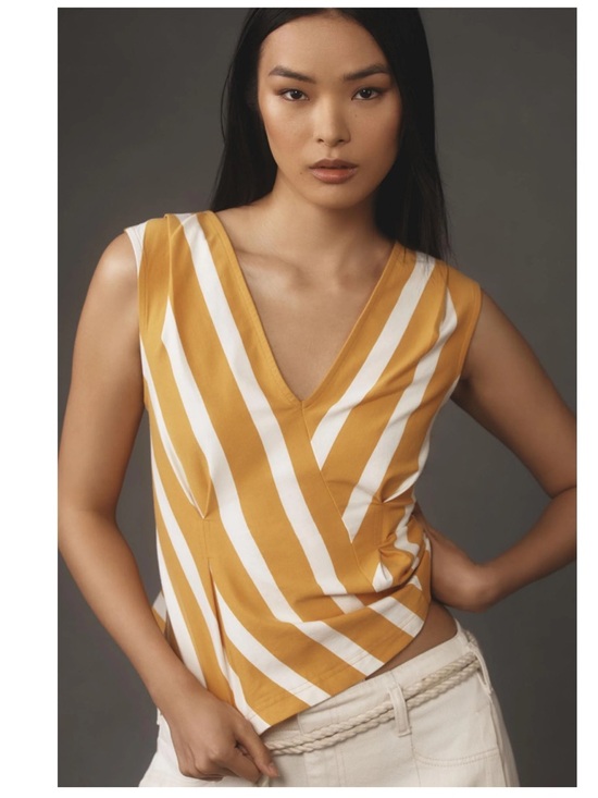 Maeve Tops - Maeve Anthropologie Yellow And White Stripe Peplum Top